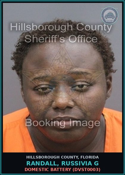 CCW arrest card for RANDALL, RUSSIVIA G in Hillsborough County: DOMESTIC BATTERY (DVST0003)
