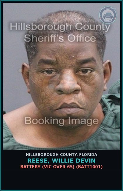 CCW arrest card for REESE, WILLIE DEVIN in Hillsborough County: BATTERY (VICTIM OVER 65) (BATT1001)