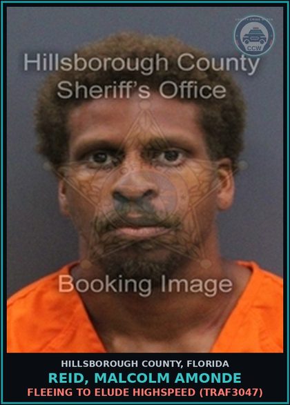 CCW arrest card for REID, MALCOLM AMONDE in Hillsborough County: FLEEING TO ELUDE HIGHSPEED (TRAF3047)
