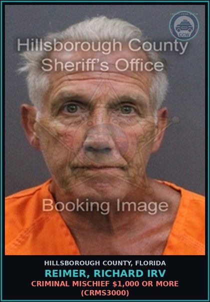 CCW arrest card for REIMER, RICHARD IRV in Hillsborough County: CRIMINAL MISCHIEF $1,000 OR MORE (CRMS3000)