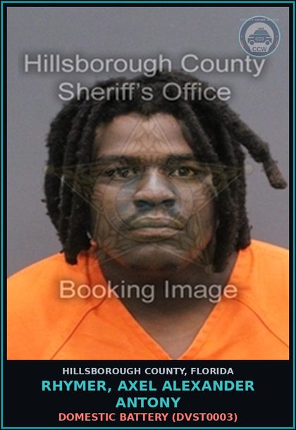 CCW arrest card for RHYMER, AXEL ALEXANDER ANTONY in Hillsborough County: DOMESTIC BATTERY (DVST0003)
