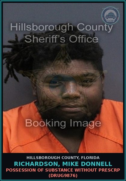 CCW arrest card for RICHARDSON, MIKE DONNELL in Hillsborough County: POSSESSION OF DRUG WITHOUT PRESCRIPTION (DRUG9876)