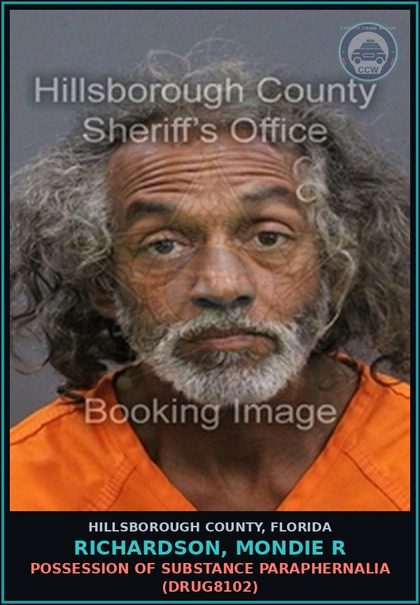 CCW arrest card for RICHARDSON, MONDIE R in Hillsborough County: POSSESSION OF DRUG PARAPHERNALIA (DRUG8102)
