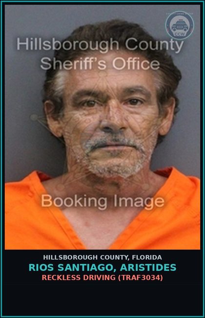 CCW arrest card for RIOS SANTIAGO, ARISTIDES in Hillsborough County: RECKLESS DRIVING (TRAF3034)