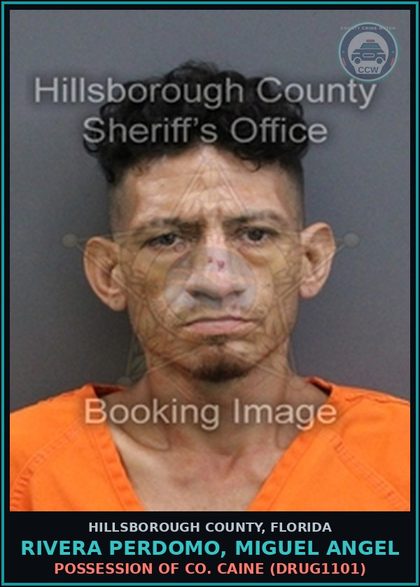 CCW arrest card for RIVERA PERDOMO, MIGUEL ANGEL in Hillsborough County: POSSESSION OF COCAINE (DRUG1101)
