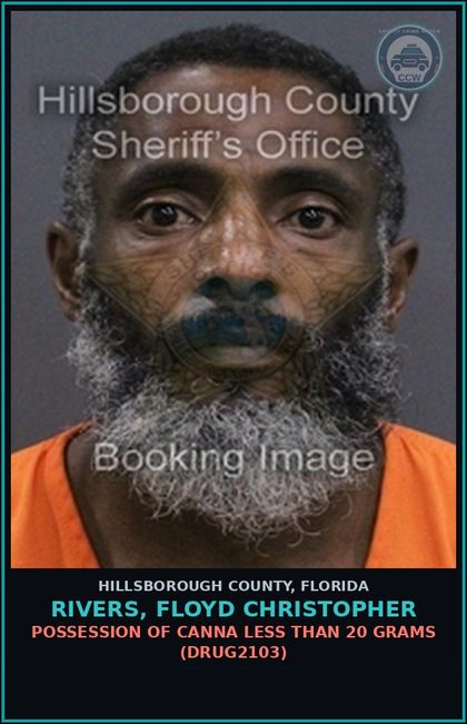CCW arrest card for RIVERS, FLOYD CHRISTOPHER in Hillsborough County: DRIVING WITH LICENSE CANCELED, SUSPENDED, OR REVOKED (3RD OFFENSE) (TRAF6077)