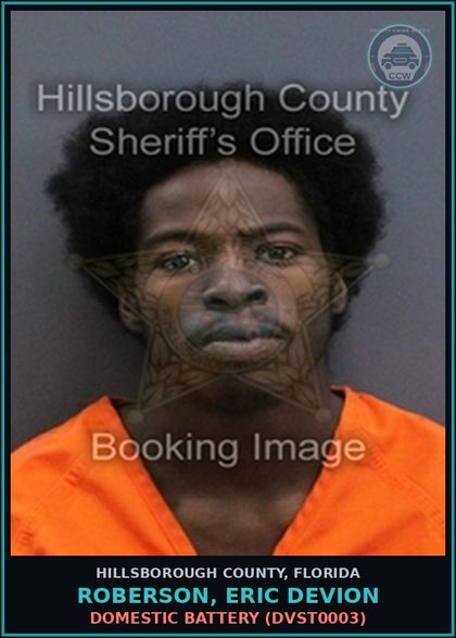 CCW arrest card for ROBERSON, ERIC DEVION in Hillsborough County: DOMESTIC BATTERY (DVST0003)