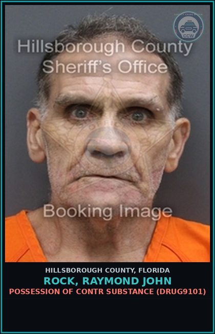 CCW arrest card for ROCK, RAYMOND JOHN in Hillsborough County: POSSESSION OF contr substance (DRUG9101)