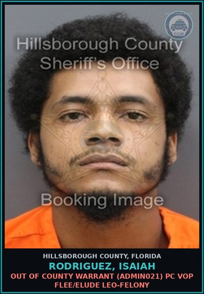 CCW arrest card for RODRIGUEZ, ISAIAH in Hillsborough County: NO VALID DRIVER'S LICENSE (2ND OFFENSE) (TRAF5106)