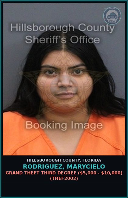 CCW arrest card for RODRIGUEZ, MARYCIELO in Hillsborough County: CRIMINAL MISCHIEF $200 OR LESS (CRMS1000)