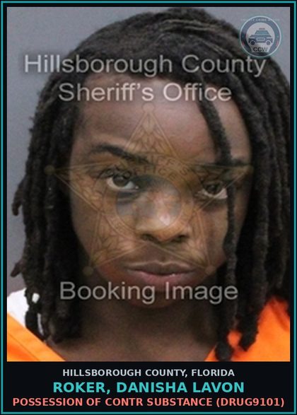 CCW arrest card for ROKER, DANISHA LAVON in Hillsborough County: POSSESSION OF contr substance (DRUG9101)