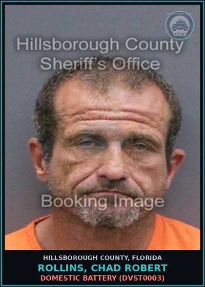 CCW arrest card for ROLLINS, CHAD ROBERT in Hillsborough County: DOMESTIC BATTERY (DVST0003)