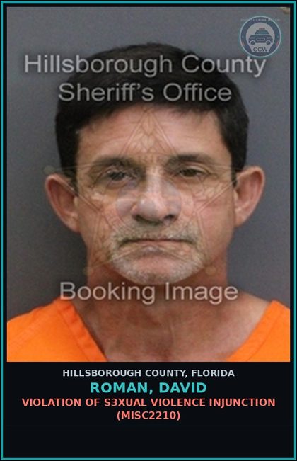 CCW arrest card for ROMAN, DAVID in Hillsborough County: VIOLATION OF s3xual VIOLENCE INJUNCTION (MISC2210)
