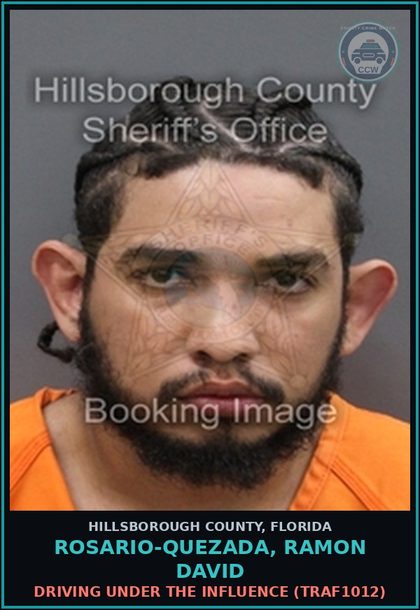 CCW arrest card for ROSARIO-QUEZADA, RAMON DAVID in Hillsborough County: DRIVING UNDER THE INFLUENCE (TRAF1012)