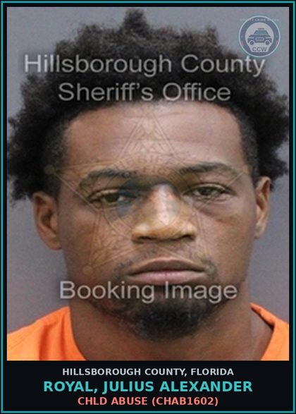 CCW arrest card for ROYAL, JULIUS ALEXANDER in Hillsborough County: chld ABUSE (CHAB1602)