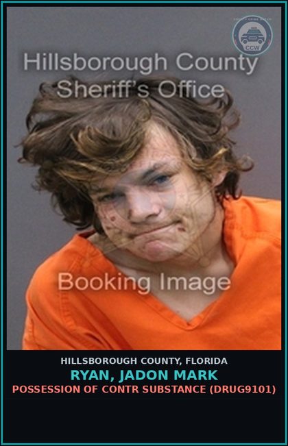 CCW arrest card for RYAN, JADON MARK in Hillsborough County: POSSESSION OF contr substance (DRUG9101)