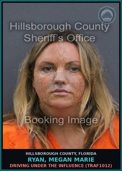 CCW arrest card for RYAN, MEGAN MARIE in Hillsborough County: DRIVING UNDER THE INFLUENCE (TRAF1012)