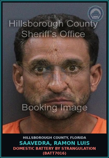 CCW arrest card for SAAVEDRA, RAMON LUIS in Hillsborough County: DOMESTIC BATTERY BY STRANGULATION (BATT7016)