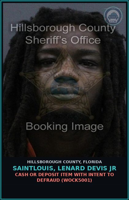 CCW arrest card for SAINTLOUIS, LENARD DEVIS JR in Hillsborough County: UTTERING A FORGED BILL (FORG2100)