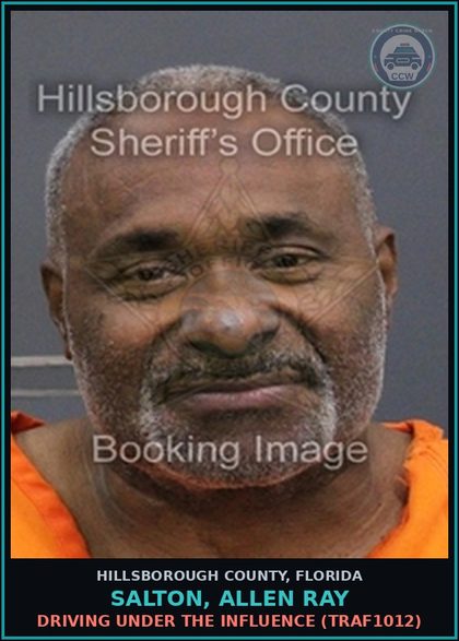 CCW arrest card for SALTON, ALLEN RAY in Hillsborough County: DRIVING UNDER THE INFLUENCE (TRAF1012)