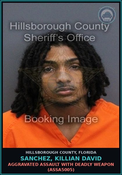 CCW arrest card for SANCHEZ, KILLIAN DAVID in Hillsborough County: AGGRAVATED ASSAULT WITH DEADLY WEAPON (ASSA5005)