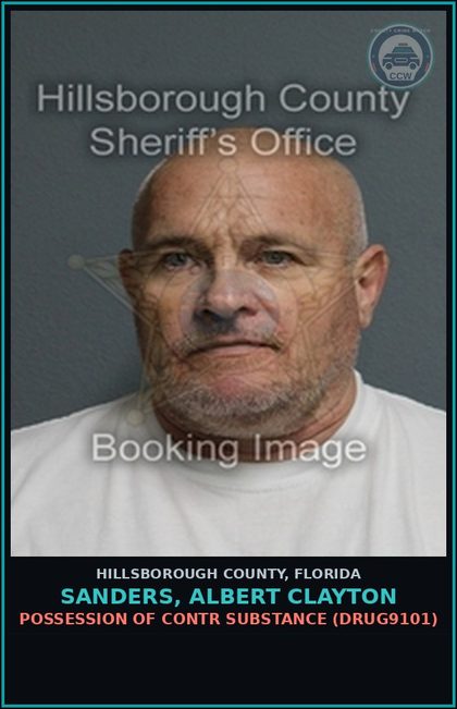 CCW arrest card for SANDERS, ALBERT CLAYTON in Hillsborough County: POSSESSION OF contr substance (DRUG9101)