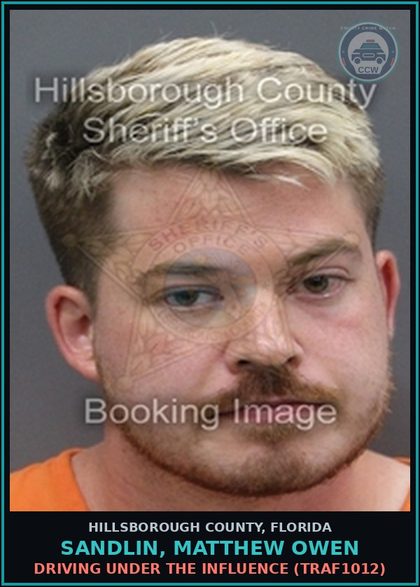 CCW arrest card for SANDLIN, MATTHEW OWEN in Hillsborough County: DRIVING UNDER THE INFLUENCE (TRAF1012)
