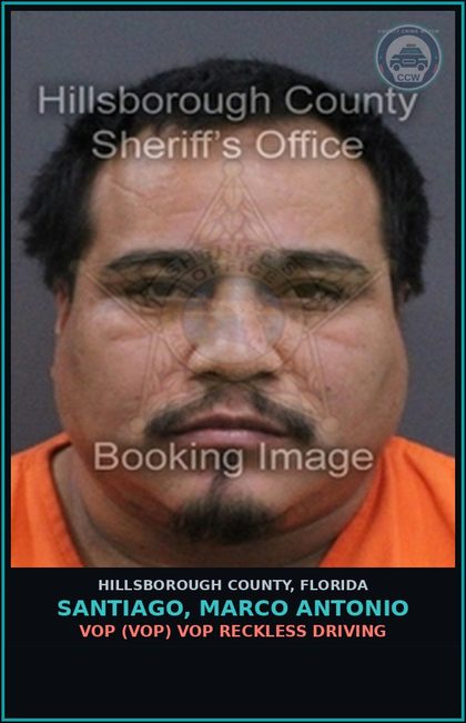 CCW arrest card for SANTIAGO, MARCO ANTONIO in Hillsborough County: VOP (VOP) VOP RECKLESS DRIVING