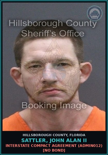 CCW arrest card for SATTLER, JOHN ALAN II in Hillsborough County: INTERSTATE COMPACT AGREEMENT (ADMIN012) [NO BOND]