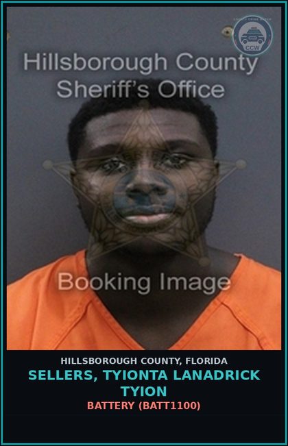 CCW arrest card for SELLERS, TYIONTA LANADRICK TYION in Hillsborough County: BATTERY (BATT1100)