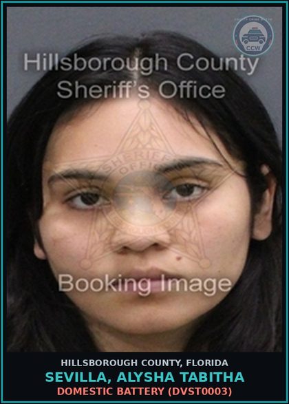 CCW arrest card for SEVILLA, ALYSHA TABITHA in Hillsborough County: DOMESTIC BATTERY (DVST0003)