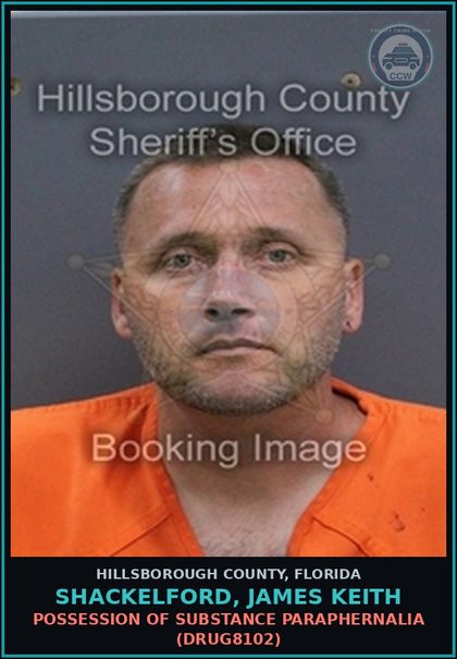 CCW arrest card for SHACKELFORD, JAMES KEITH in Hillsborough County: POSSESSION OF DRUG PARAPHERNALIA (DRUG8102)