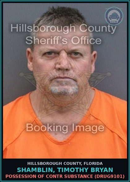 CCW arrest card for SHAMBLIN, TIMOTHY BRYAN in Hillsborough County: POSSESSION OF contr substance (DRUG9101)