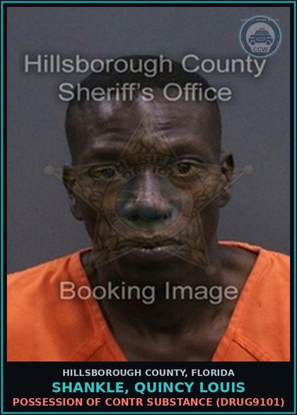 CCW arrest card for SHANKLE, QUINCY LOUIS in Hillsborough County: POSSESSION OF contr substance (DRUG9101)
