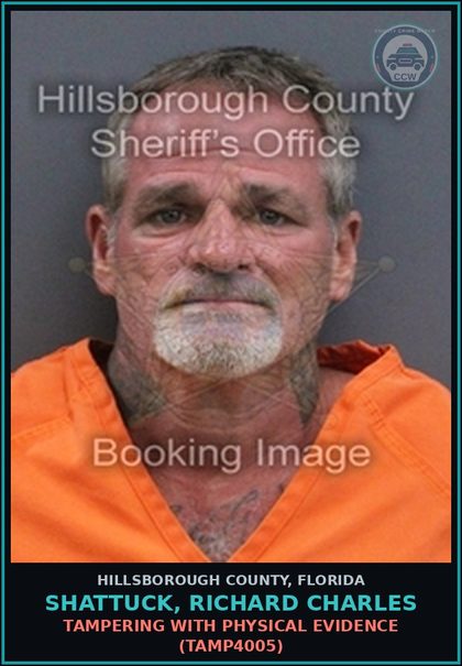 CCW arrest card for SHATTUCK, RICHARD CHARLES in Hillsborough County: TAMPERING WITH PHYSICAL EVIDENCE (TAMP4005)