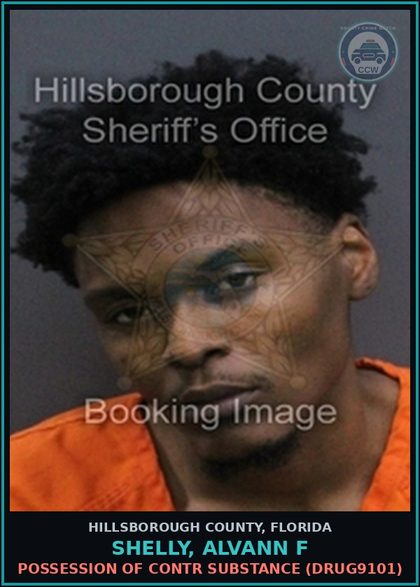 CCW arrest card for SHELLY, ALVANN F in Hillsborough County: POSSESSION OF contr substance (DRUG9101)