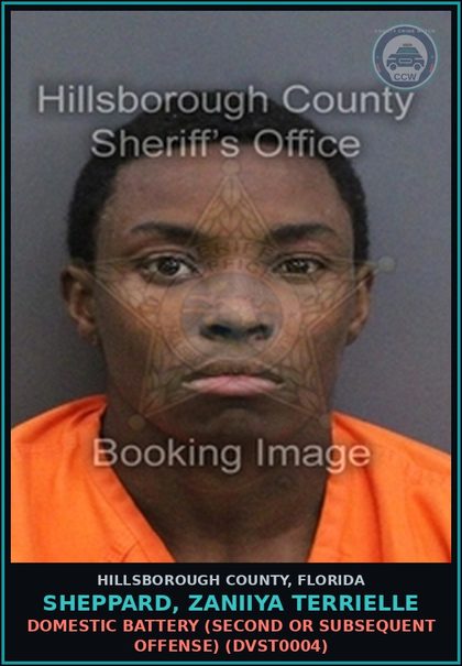 CCW arrest card for SHEPPARD, ZANIIYA TERRIELLE in Hillsborough County: DOMESTIC BATTERY (SECOND OR SUBSEQUENT OFFENSE) (DVST0004)