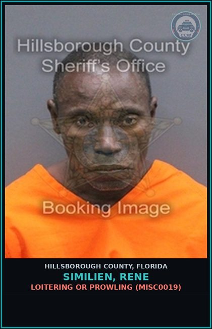 CCW arrest card for SIMILIEN, RENE in Hillsborough County: LOITERING OR PROWLING (MISC0019)