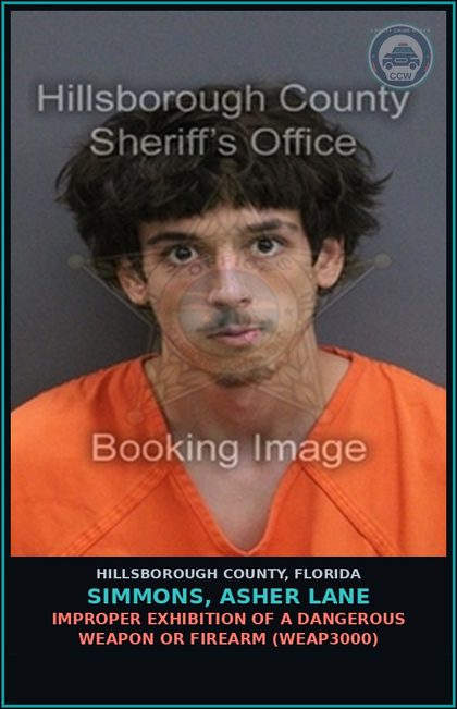 CCW arrest card for SIMMONS, ASHER LANE in Hillsborough County: RESISTING OFFICER WITHOUT VIOLENCE (COPS1001)