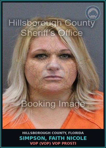 CCW arrest card for SIMPSON, FAITH NICOLE in Hillsborough County: VOP (VOP) VOP Prosti