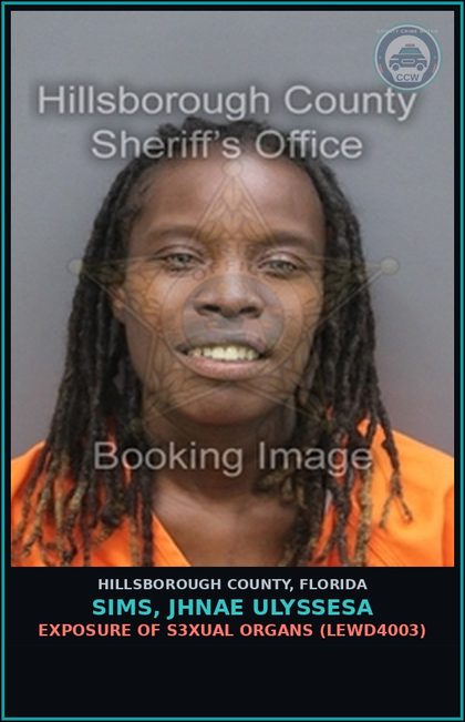 CCW arrest card for SIMS, JHNAE ULYSSESA in Hillsborough County: EXPOSURE OF s3xual ORGANS (LEWD4003)
