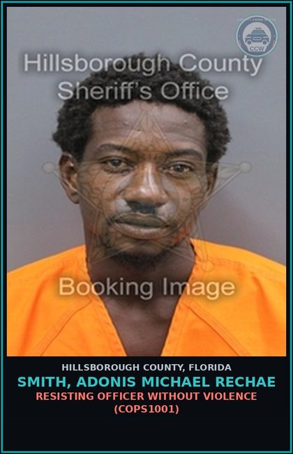 CCW arrest card for SMITH, ADONIS MICHAEL RECHAE in Hillsborough County: RESISTING OFFICER WITHOUT VIOLENCE (COPS1001)