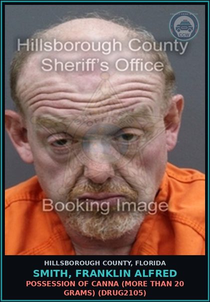 CCW arrest card for SMITH, FRANKLIN ALFRED in Hillsborough County: POSSESSION OF Canna (MORE THAN 20 GRAMS) (DRUG2105)