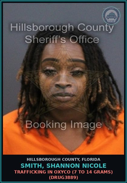 CCW arrest card for SMITH, SHANNON NICOLE in Hillsborough County: DRIVING WITH LICENSE CANCELED, SUSPENDED, OR REVOKED (3RD OFFENSE) (TRAF6077)