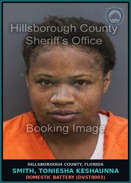 CCW arrest card for SMITH, TONIESHA KESHAUNNA in Hillsborough County: DOMESTIC BATTERY (DVST0003)