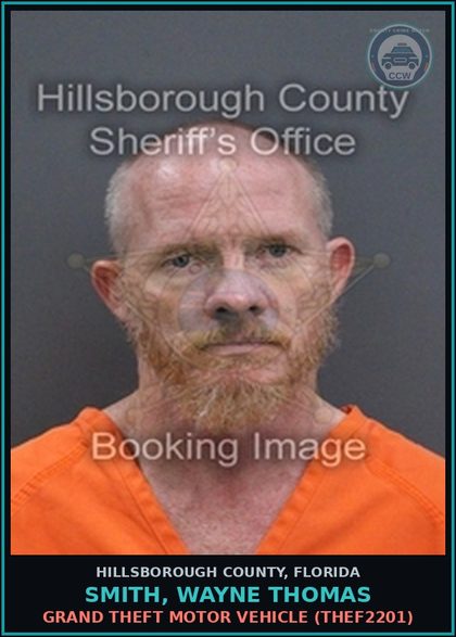 CCW arrest card for SMITH, WAYNE THOMAS in Hillsborough County: GRAND THEFT MOTOR VEHICLE (THEF2201)