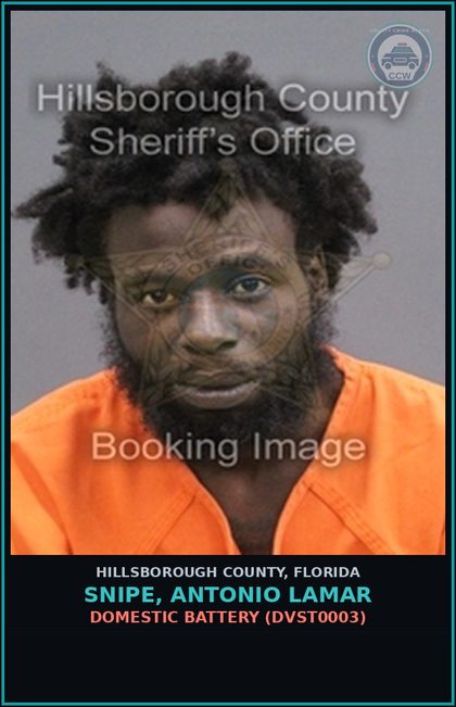 CCW arrest card for SNIPE, ANTONIO LAMAR in Hillsborough County: RESISTING OFFICER WITHOUT VIOLENCE (COPS1001)