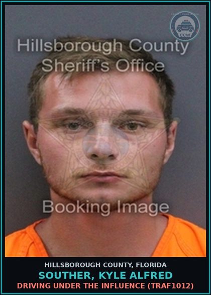 CCW arrest card for SOUTHER, KYLE ALFRED in Hillsborough County: DRIVING UNDER THE INFLUENCE (TRAF1012)