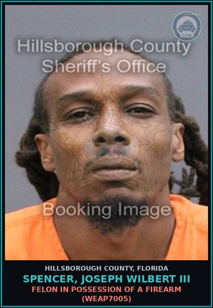 CCW arrest card for SPENCER, JOSEPH WILBERT III in Hillsborough County: FELON IN POSSESSION OF AMMUNITION (WEAP7008)