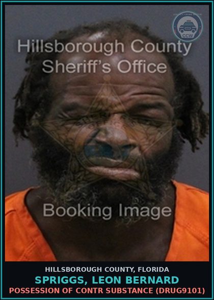 CCW arrest card for SPRIGGS, LEON BERNARD in Hillsborough County: POSSESSION OF contr substance (DRUG9101)